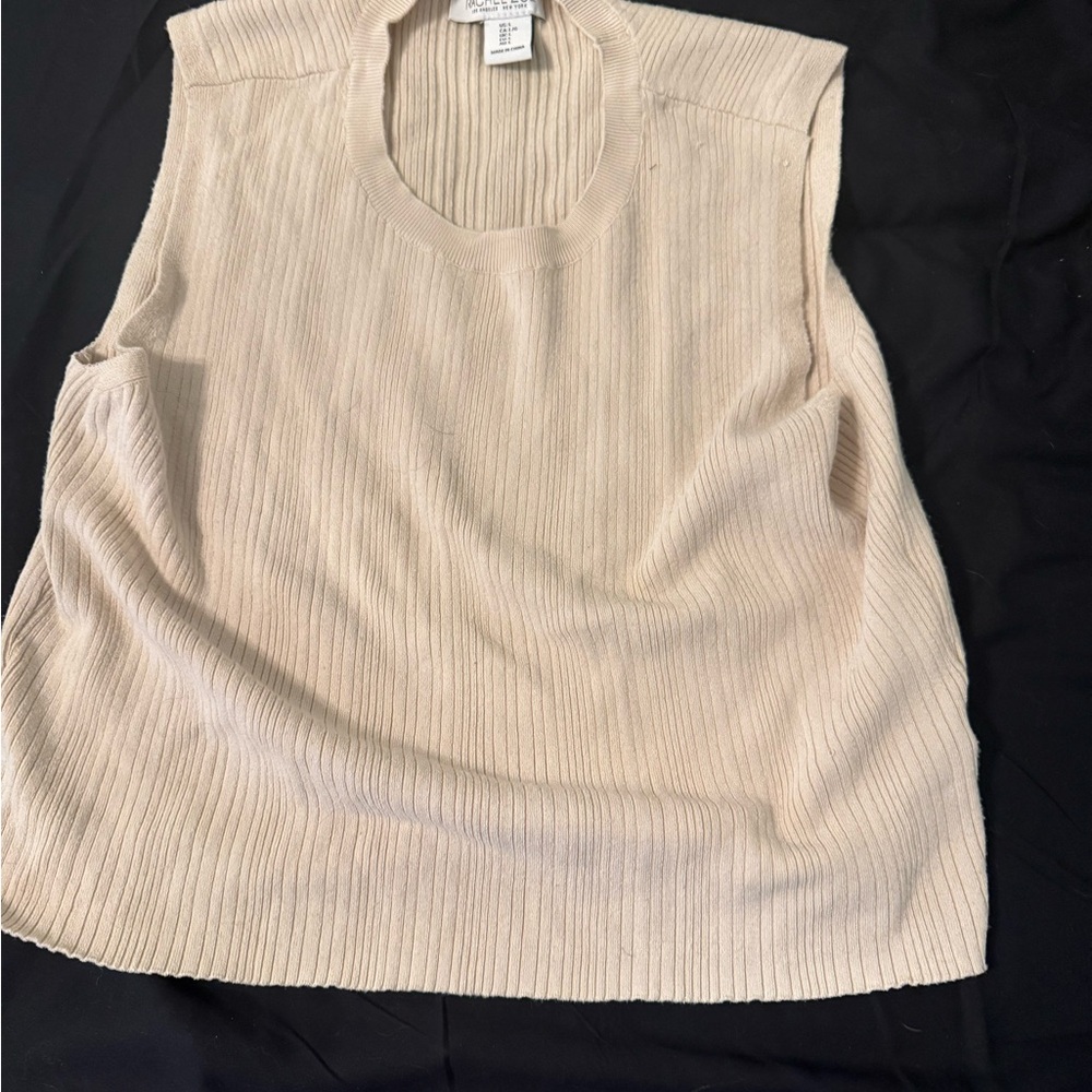 Rachel Zoe Tan Ribbed Sleeveless Tank Top